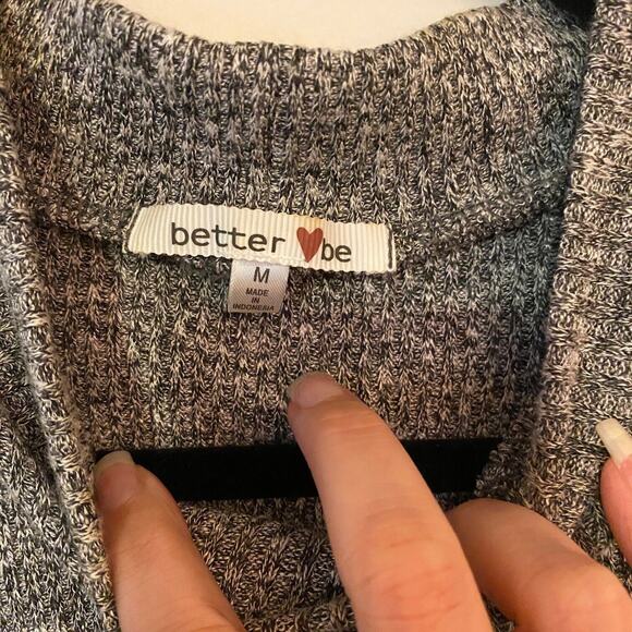 Better Be Marled Grey Knit Mock Neck Long Sleeve Split Front Bodycon Mini M - Picture 6 of 11